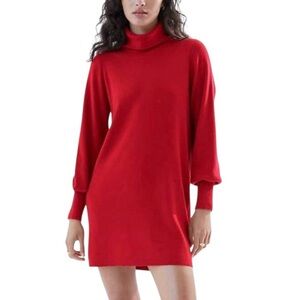 Aritzia Wilfred Rebecca Turtleneck Sweater Dress Red Wool & Cotton Blend Sz S